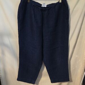 J Jill Dark Navy Pure Jill Linen Pull On Crop Pants Size Medium Petite